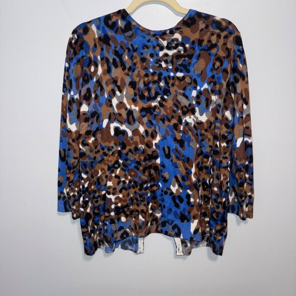 Joseph A. Petite Brown & Blue Leopard Print Cardigan Sweater Size MP - Picture 7 of 7